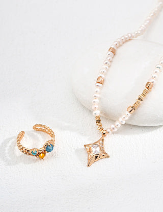 S925 Silver natural Pearl Zircon pendant necklace