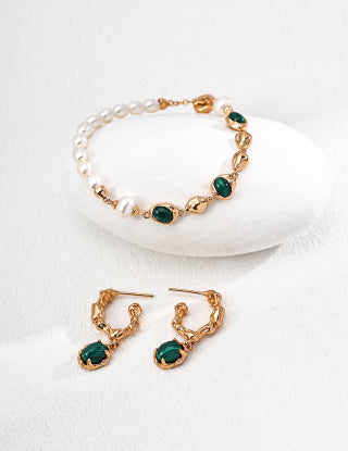 S925 Silver Fashionable Natural Pearl Malachite bracelet