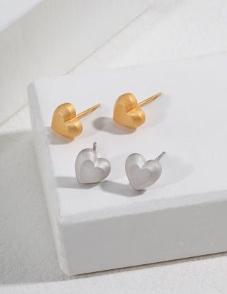 Pure silver heart-shaped stud earrings
