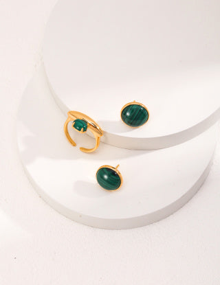Pure silver malachite earrings