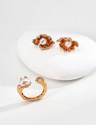 S925 silver simple natural pearl ring