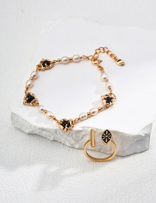 S925 Silver Retro Natural Pearl Black agate bracelet
