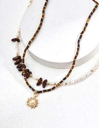S925 Silver Natural pearl Czech Glass necklace
