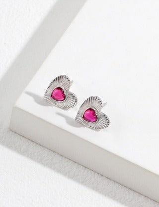 Pure silver heart-shaped earrings