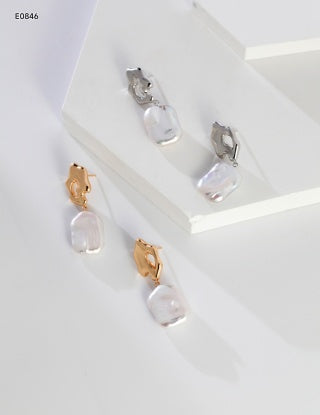 Pure silver Baroque pearl earrings