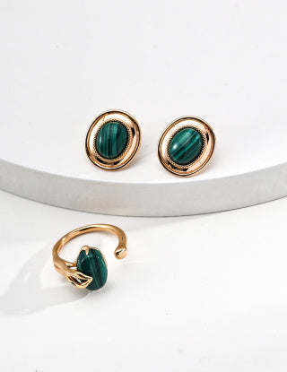 S925 silver fashionable and simple malachite earrings and stud earrings