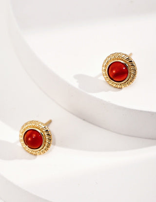 Pure silver agate stud earrings