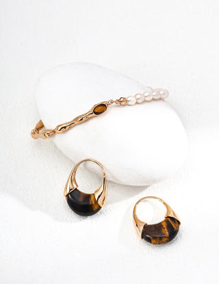 S925 Silver Retro Wealth Tiger's Eye Stone Earrings (This pair of earpins is approximately 1.2-1.3mm in thickness and is suitable for people with larger ear piercings.)