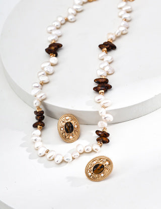 S925 Silver Natural pearl Czech Glass necklace
