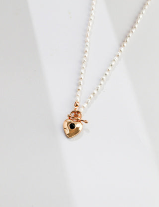 Pure silver heart-shaped rice grain pearl necklace