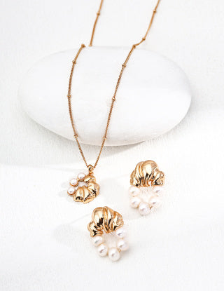 S925 Silver retro pearl Pendant necklace and earring set