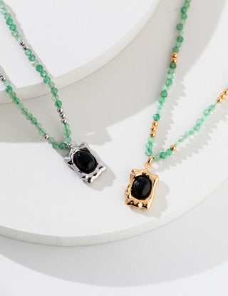 Pure silver green strawberry crystal necklace