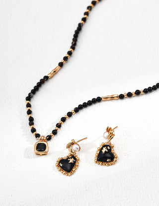 S925 Silver Retro black agate natural pearl earrings