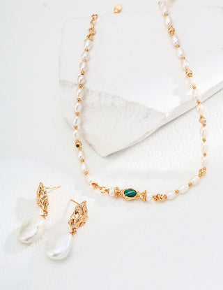 S925 Silver simple natural pearl Malachite necklace
