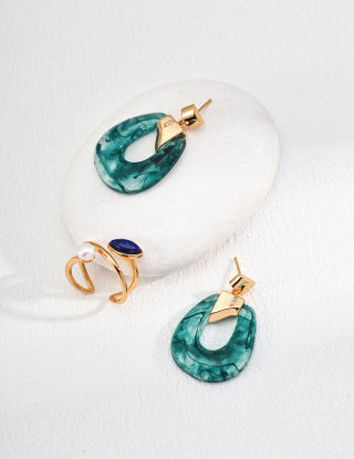 S925 Silver simple zircon imitation water plant agate earrings