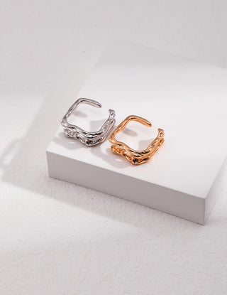 Irregular liquid design Pure silver open ring (adjustable