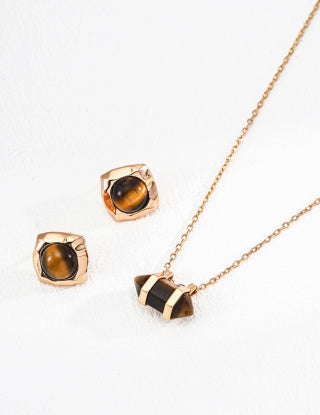 S925 silver simple natural tiger's eye necklace