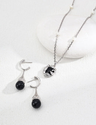 S925 Silver Simple Black agate Silver Silk Shell necklace