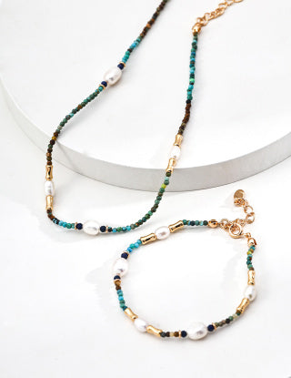 S925 Silver Retro Natural Pearl Lapis lazuli Turquoise necklace