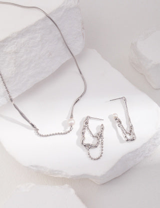 Pure silver AB asymmetrical pearl earrings