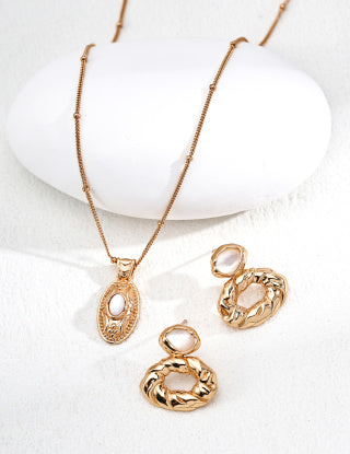 S925 Silver retro Design Mother-of-Pearl necklace and pedant set