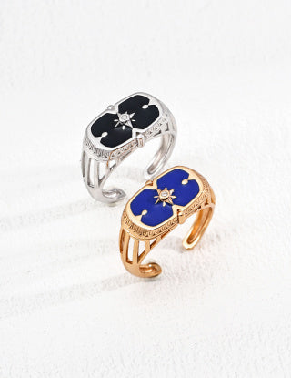 S925 silver design sense blue and black drip glaze ring