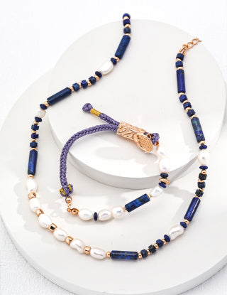 Pure silver pearl lapis lazuli bracelet