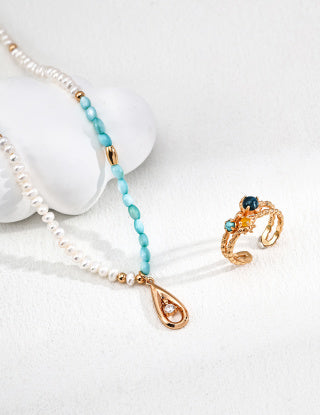 S925 Silver Fashion Natural Pearl Blue Mother-of-Pearl Zircon Necklace