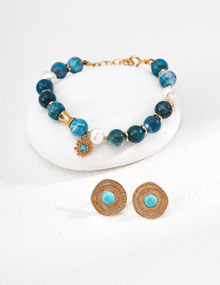 S925 Silver Retro natural pearl azurite turquoise bracelet
