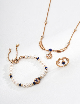 S925 Silver Retro Natural Pearl Lapis lazuli bracelet