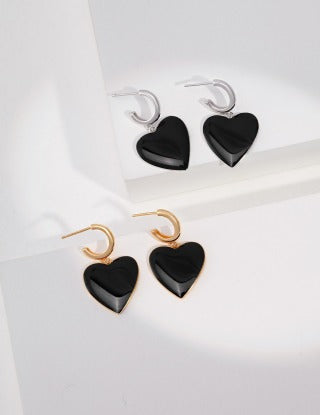 Pure silver black drip glaze earrings