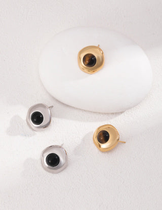 Pure silver tiger's eye/black agate earrings