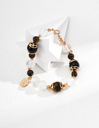 S925 Silver Fashion Tiger's Eye Black Agate Crystal Bead Bracelet for Attracting Wealth and Good Fortune