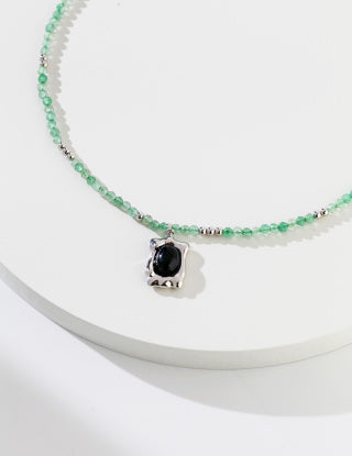 Pure silver green strawberry crystal necklace
