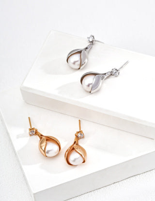 S925 silver retro natural shiny pearl Zircon earrings