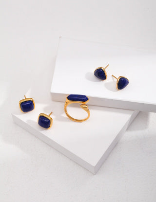 Pure silver natural lapis lazuli ring