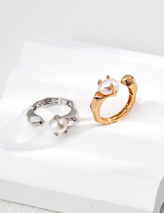 S925 silver simple natural pearl ring