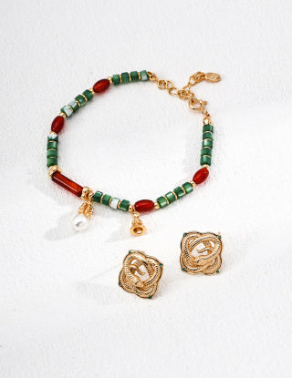 S925 Silver retro Design Pearl Agate Shell bracelet