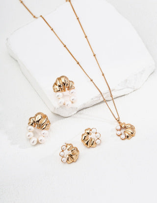 S925 Silver retro pearl Pendant necklace and earring set
