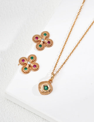 S925 Silver Retro matte green Zircon pendant necklace