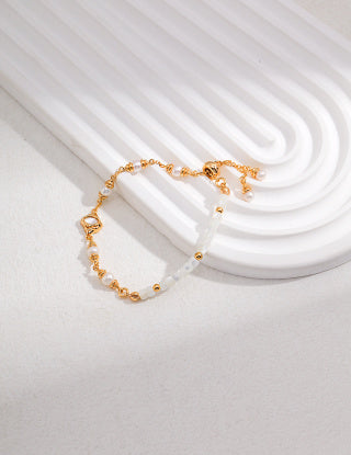 Natural Mother-of-Pearl Lava Fluid Design Series Pure silver bracelet (adjustable