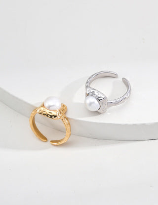 S925 silver simple natural pearl ring