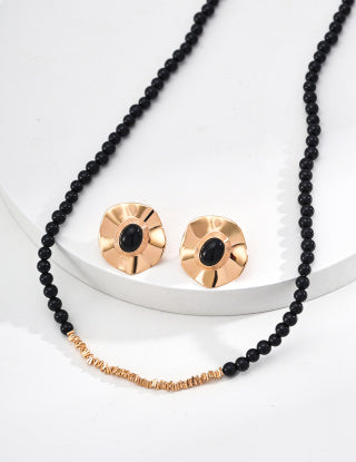 S925 Simple black agate shell earrings