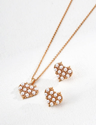 S925 silver retro design imitation pearl heart-shaped necklace