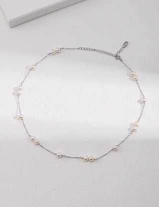 Pure silver pearl necklace
