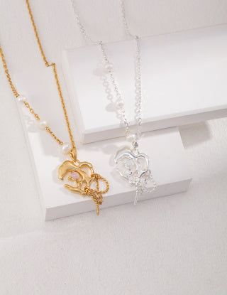Pure silver pearl opal necklace