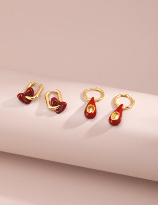 Pure silver teardrop red glazed earrings