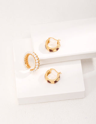 Pure silver heart-shaped glazed earrings