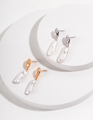 Pure silver Baroque pearl earrings