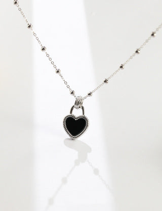 Pure silver heart-shaped glazed necklace